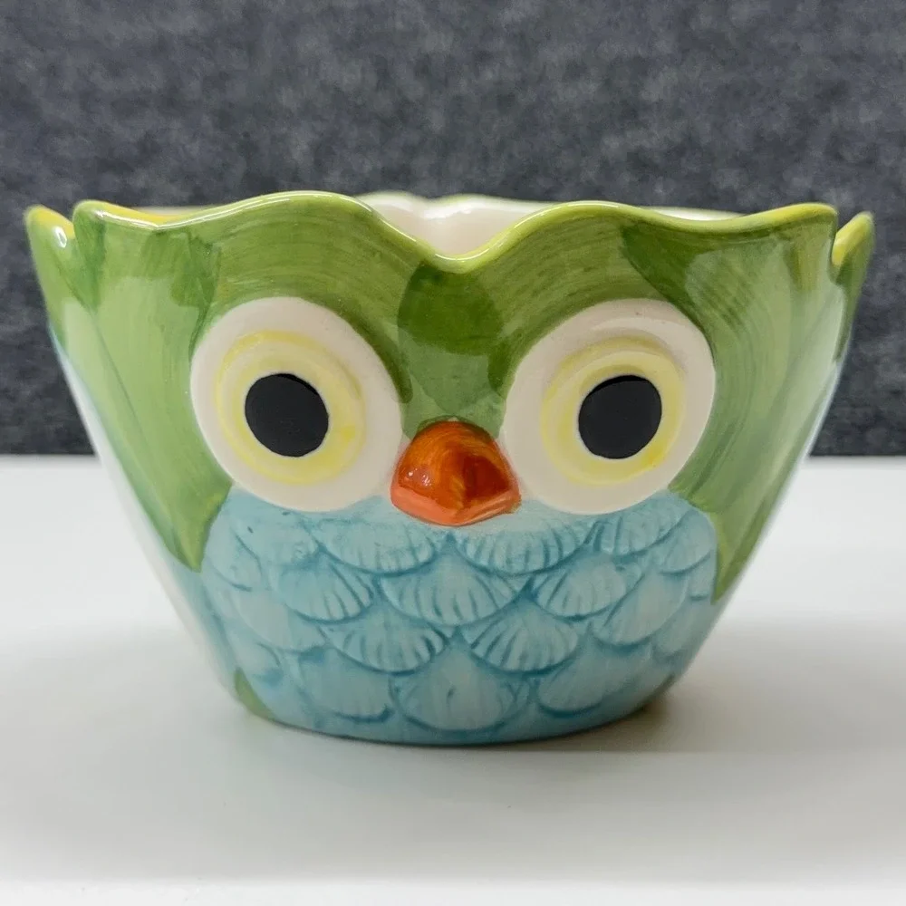 Pier 1 Imports‎ Owl Measuring Cup Set 4 Piece Hand Painted Stoneware Multicolor